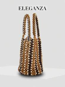 1 Stück handgefertigte Perlen-Tasche, Farbblock Nischen-Handtasche, Strand-Reisetasche, Urlaub-Lässig-Tasche, vielseitige Damen-Tasche für Pendeln, Lässig, Alltag, Einkaufen, Reisen, Ausflüge, passt zu Camisole, T-Shirt, Bluse, Kleid, Slip-Kleid, Bluse Erste Wahl. - Verschiedenfarbig - Übersicht 2