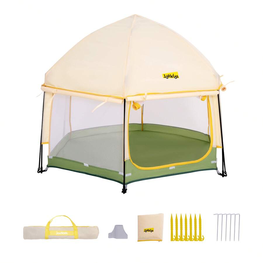 Jovikids Foldable Baby Playpen With Canopy, Pop-Up Tent For Children, Outdoor Use, Large 6-Sided Playpen With Carry Bag For Home, Garden, Beach. 150 X 15 X 105 Cm - A - View 1