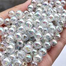 200顆 8mm 透明幻彩直孔圓珠，適用於手機鍊、手鍊、項鍊、珠寶配件、手工DIY串珠、包包裝飾、衣物配件、耳環、耳墜、手鍊配件 - A-銀白色 - 查看 1