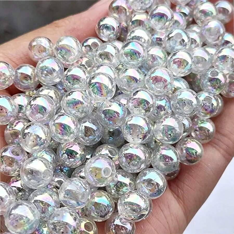 200顆 8mm 透明幻彩直孔圓珠,適用於手機鍊、手鍊、項鍊、珠寶配件、手工DIY串珠、包包裝飾、衣物配件、耳環、耳墜、手鍊配件 - A-銀白色 - 查看 1