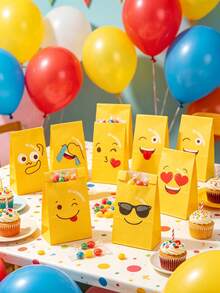 24 piezas/Set Bolsas de papel con cara sonriente divertida para regalos de fiesta, bolsas de envoltura para fiesta de cumpleaños/actividades de aula, bolsas de recuerdos de fiesta - Adecuadas para regalos de cumpleaños, recuerdos de fiesta, bolsas de almacenamiento, bolsas de mano para fiesta, bolsas de regalo de cumpleaños y suministros de envoltura de regalos. - Multicolor - Ver 2