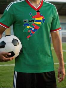 Camiseta para hombre con estampado del jugador de fútbol número 26, texto decorativo, corte deportivo relajado, lavable aáquina, cuello redondo holgado, manga corta casual deportiva, - Verde - Ver 1