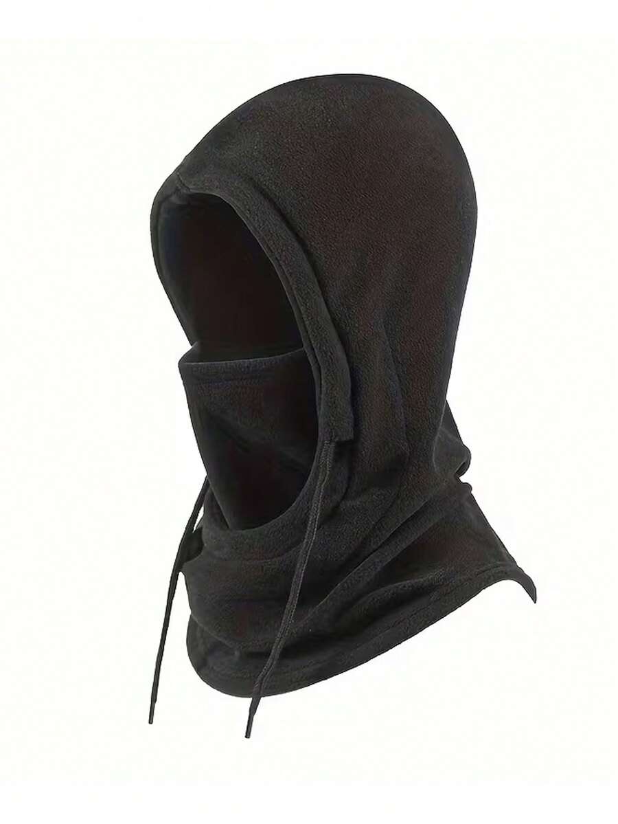 1pc Unisex Warm Windproof Winter Hat Outdoor Fleece Cap With Drawstring, Suitable For Mountain Biking, Motorcycle Face Mask Hat, Integrated Cold-Proof Scarf Hat, Essential For Motorcycle Riding - J - View 1