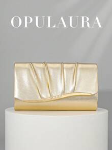 OpulAura 時尚女款 PU 百褶設計晚宴手拿包，派對/婚禮單肩/斜挎鏈條包 - 金色 - 查看 10