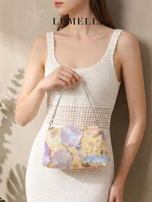 花卉刺繡迷你肩背包 可愛波希米亞風女用手拿包 日常約會海邊度假派對適用 - 黃色 - 查看 1