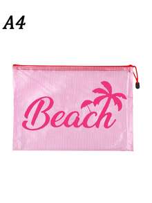 多色防水時尚網格海灘包，印有「Beach」椰子樹、遮陽傘圖案的化妝包，海灘主題，大容量透明化妝包，可存放防曬霜、零食、比基尼和海灘必需品。春/夏防曬收納，適合游泳、海灘、潛水和夏季度假，學生開學、送給朋友、家人、閨蜜、同學的禮物。生日、節日、派對、婚禮（伴娘）、郵輪必需品、畢業禮物 - 彩色 - 查看 13
