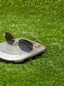Shadewire 1 paire de lunettes de soleil noires ovales sans monture ornées de strass, unisexes, pour fête, voyage, festivals, sports, conduite, plage, vacances, streetwear, vintage rétro - Cendres d'or - Voir 1