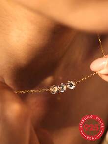 1pc Minimalist Sparkling Zirconia S925 Sterling Silver Adjustable Sliding Delicate Necklace, Simple Jewelry Suitable For Women's Daily Wear - Round - View 12