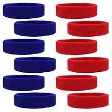 YQQ 12 Sweatbands Cotton Sports Headbands Terry Cloth Moisture Wicking Athletic Basketball Headband By Kenz Laurenz1256 - 藍色 6 紅色 6 - 查看 1
