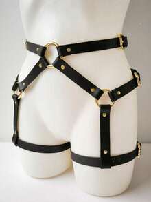 1pc Women's Dark Gothic Style Bondage Waist Belt Leg Ring Harness With Metal Rings, Butt Lifting Design, Suitable For Couples Dating, Bar, Clubbing, Performance Events - Black - View 4