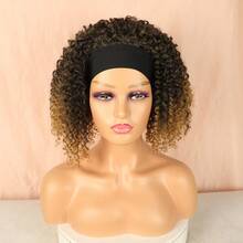 Afro Curly Hair Wig With Hairband, Breathable Design, LINDEZA+WIG CAP MT1B/27#/BROWN WITH HONEY - MT1B/27 - 查看 2