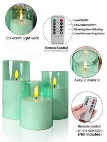 3件組無焰蠟燭燈，附定時遙控器，電池供電，適用於聖誕節、萬聖節、情人節、母親節、餐桌、房間、婚禮、派對、禮物 - 薄荷綠-暖光 - 查看 9
