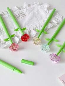 1 pieza Bolígrafo de bola con flor de cristal simulada para estudiantes, bolígrafo de tinta neutra con movimiento, creativo y físico, para alivio del estrés, regalo - Multicolor - Ver 7