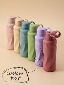 1pc Personalized Customization Name Silicone Training Cup Portable Flip Lid Water Cup Daily Use Feeding Accessory Water Bottle, Birthday Gift - Multicolor - View 1