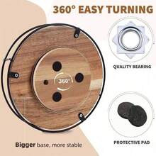 1pc, Wooden Circular Shelf Capable Of Rotating 360 Degrees, Kitchen Spice Bottle Sorting Rack, Desktop Turntable, Storage Rack And Solid Wood Storage Tray. Storage Rack Sundries Organizer Desktop Cabinet Rotating Solid Wood Tray. - Brown - View 6