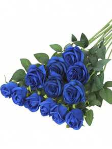 1/5/12/20/40pcs Deep Blue 20 Inch Valentine's Day Gift Artificial Flowers, High-End Artificial Roses, Suitable For Home Decor, Room Decor, Tabletop Decor, Wedding Decor, Bridal Bouquet, Wrist Corsage, Bouquet Materials - Blue - View 6