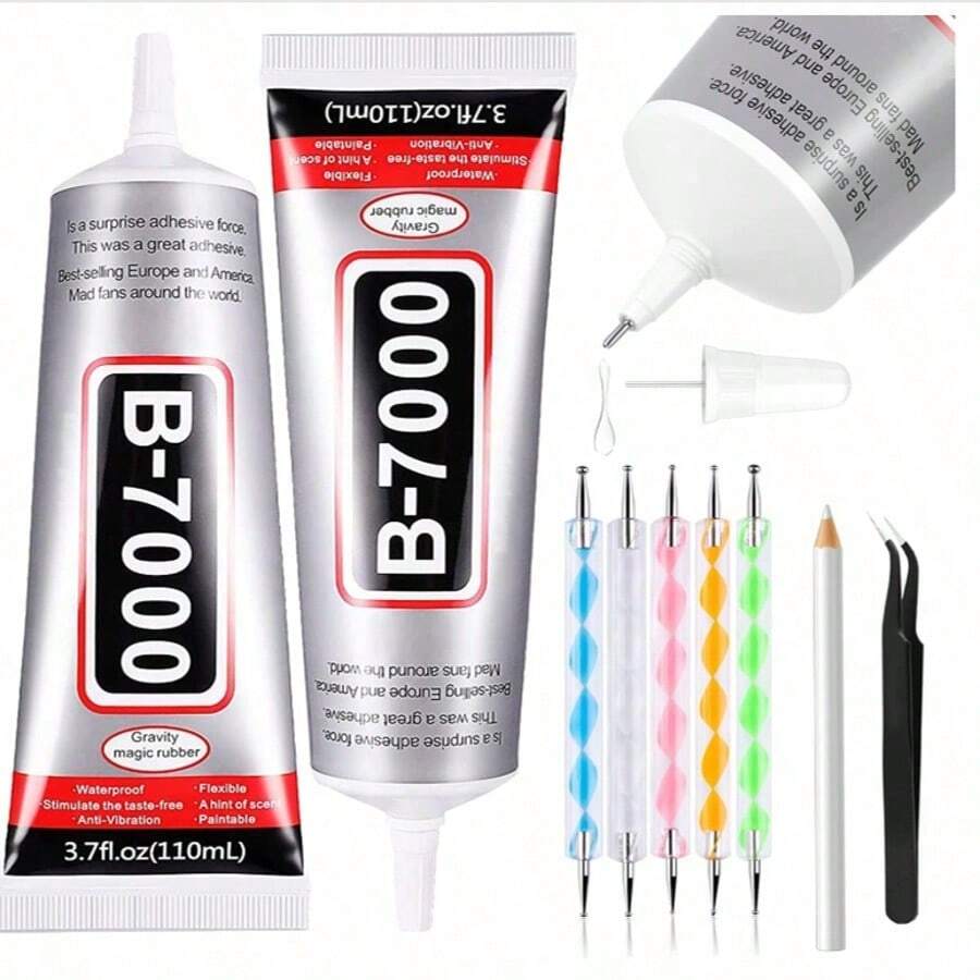 Juego decorativo de 24 cuadrículas de resina con strass, pinzas dobladas, lápiz de cera, pegamento para strass, kit asequible - A - Ver 1