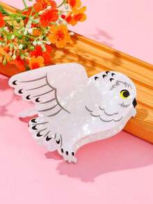 1pc Cute White Snowy Owl Shaped Hair Claw Clip, Marbled Acrylic Animal Jaw Clip, Strong Hold Non-Slip Hair Catch For Girls Summer Hair Accessories Vacay Hair Clips - Multicolor - View 6