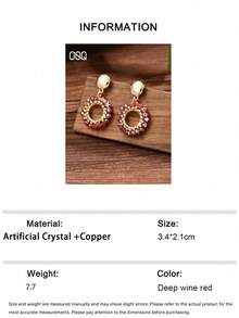 OOQ 1pc Vintage Bohemian Style Geometric Teardrop Faux Crystal Beaded Earrings, Fashionable & Charming Versatile Earrings For Girls And Women, Suitable For Daily Wear, Wedding Season, Valentine's Day Gift For Friends And Loved Ones (Handmade Beads In Random Colors, Quantities And Positions) - Burgundy - View 7