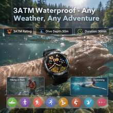 KENPANG Reloj inteligente de exterior resistente para hombres con GPS, posicionamiento GPS preciso, linterna LED integrada y brújula, monitoreo de frecuencia cardíaca y sueño, talla grande de 100 modos deportivos, batería de 850mAh, pantalla táctil completa de 1.7 pulgadas, llamadas Bluetooth, resistente al agua 3ATM, rastreador de fitness para hombres - Ver 9