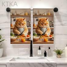 2pcs Chef Cat Print Kitchen Towels, 16x24 Inches, Machine Washable And Reusable, Absorbent Cleaning Cloth For Baking And Cooking, Kitchen Accessories, Housewarming Gift - Multicolor - View 7