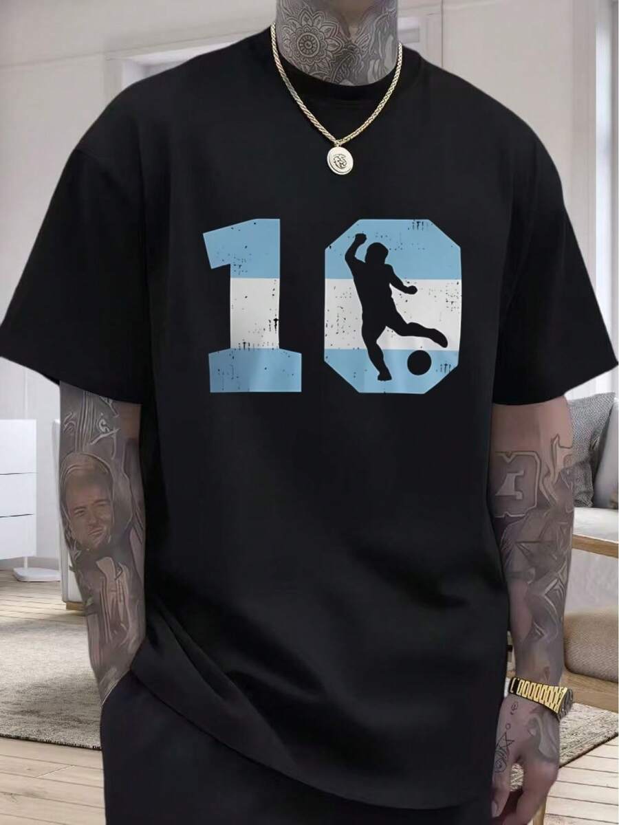 Selección Nacional de Argentina Masculina N.º Camiseta Jersey 10 - Ropa para Fanáticos del Fútbol con Estampado del Icónico Número 10, Corte Holgado, Cuello Redondo, Manga Corta, Adecuada para Verano, Entrenamiento y Uso Casual, Lavable a Máquina, Estilo Retro - Negro - Ver 1