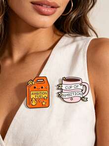 Ignite Your Ambition Gasoline Tank And Coffee Cup Metal Badge, One For Powering Up And One For Daily Motivation, Suitable For Goal-Seekers' Daily Packaging Decoration - Multicolor - View 2