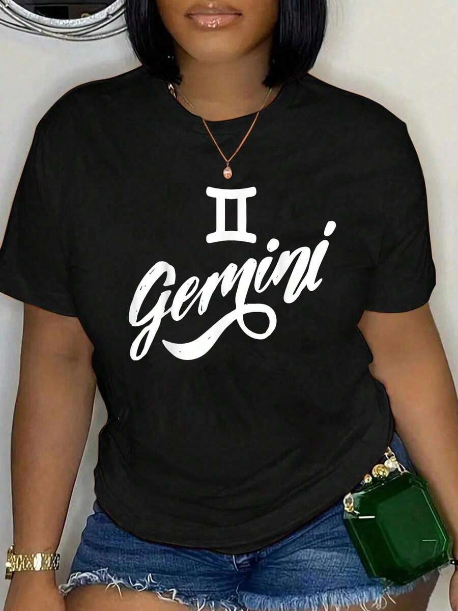 Ultra Comfort Luxe Fabric Women's Tee100% Cotton Gemini AF Astrology Birthday Zodiac Horoscope Lovers Vintage T-Shirt Casual Short Sleeve Shirt - 黑色 5 - 查看 1