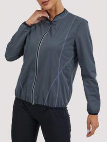 Women's Long Sleeve Sauna Suit Weight Loss Zipper Contrast Color Sauna Jacket Sweat Workout Gym Exercise Sports - Grey - View 4