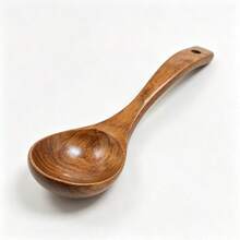 1pc Long Handle Solid Wood Soup Spoon With Hanging Hole, Deep Bowl Head, Household Soup And Porridge Ladle, Kitchen Natural Wood Tableware - View 3
