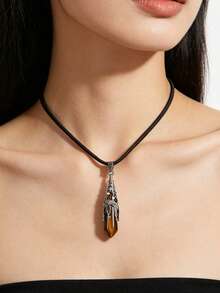 Liontin Batu Amethyst Alami Mentah, Kalung Gigi Kristal Amethyst, Mineral Mentah dengan Tepi Berlapis Emas, Hadiah Hari Ibu - MultiWarna - View 5