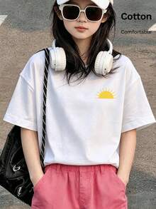 T-shirt décontracté à manches courtes avec imprimé slogan de plage pour fille préadolescente, style vacances, décontracté pour le quotidien, les vacances, les voyages et la plage - Blanc - Voir 2