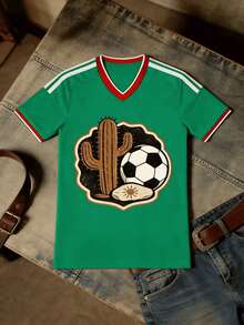 Camisetas deportivas deportivas de fútbol exótico de manga corta de manga corta con escote en V estampadas y de secado rápido para hombres, adecuadas para actividades al aire libre, juegos, - Verde - Ver 1