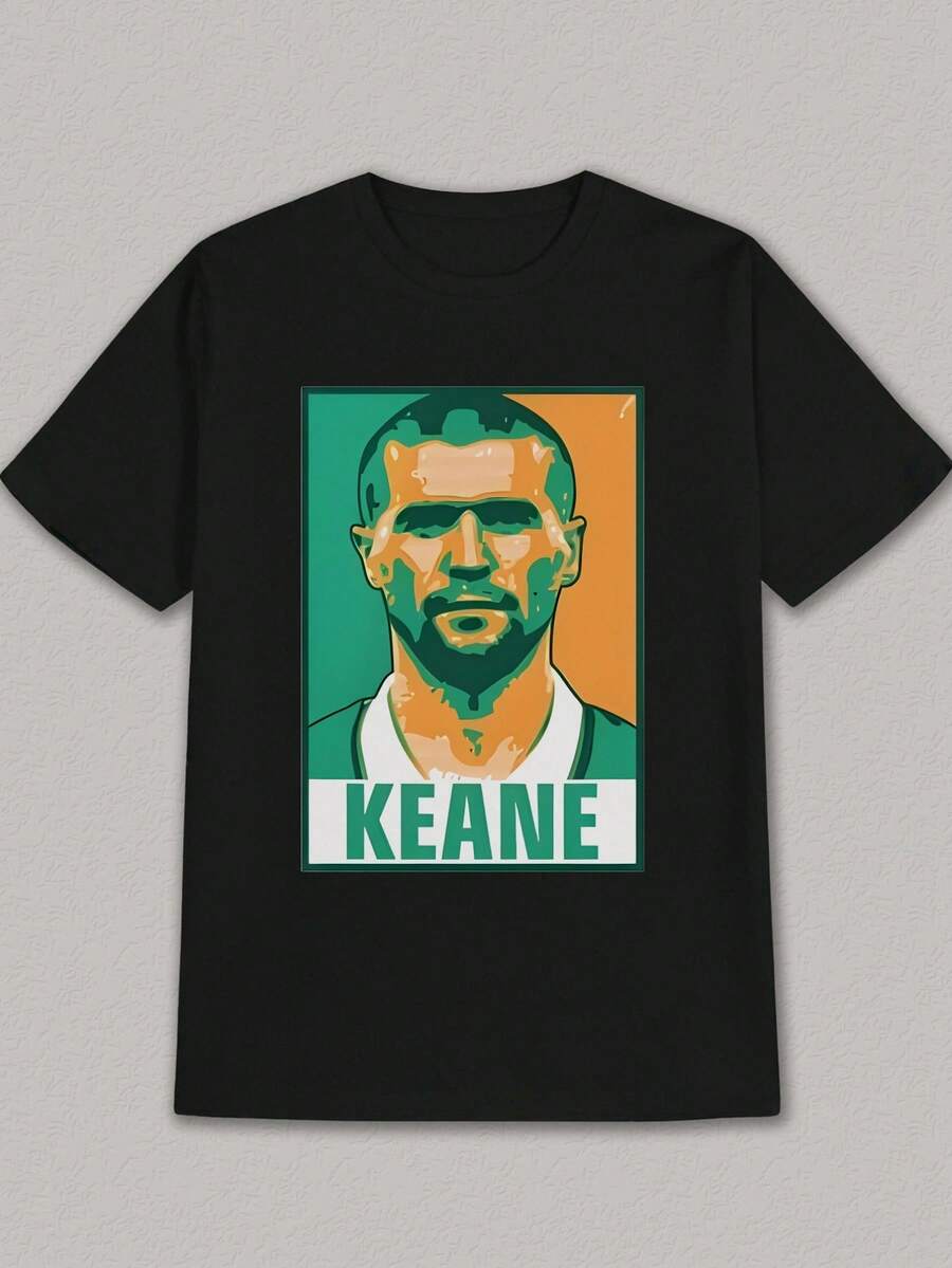 Camiseta de hombre negra con estampado de retrato de Keane - Camiseta de manga corta, cuello redondo, estilo casual, con diseño de rostro icónico, lavable a máquina y duradera para todas las estaciones, estilo urbano para uso diario y conjuntos casuales (corte regular). - Negro - Ver 1