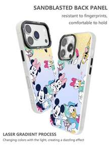 Disney Mickey Mouse Family Phone Case for iPhone17ProMax, 16 Plus, 17 Pro, 16, 15 Plus, 14, 13, 11, 12Pro, XS Max, XR, Creative printed protective case with gradient iridescent texture - 白色 - 查看 2