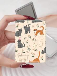 1 pièce Miroir de maquillage pliable portable série de chats mignons de dessin animé, léger ultra-fin pratique et durable en PU, convient pour diverses occasions voyage fête travail école, convient à tous les âges - Multicolore - Voir 18