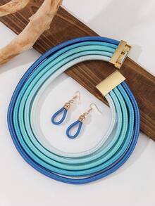 2pcs Bohemian Style Multi-Color Gradient Wire Wrapped Jewelry Set, Multi-Layer Necklace & Teardrop Pendant Earrings, Women's Party & Vacation Outfit - Multicolor - View 7