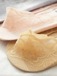 5 Pasang Kaos Kaki Wanita Renda Tak Terlihat Musim Panas Transparan Pendek Tanpa Terlihat Set Kaos Kaki Pendek Putih Silikon Anti Selip (Tanpa Kartu Kertas) - MultiWarna - View 2