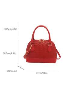 Fashion Solid Color Embossed Handbag - Red - View 5