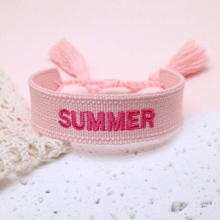 1件 SUMMER 字母手鍊,波希米亞海灘度假風友誼手鍊,假日派對海邊旅行禮物手鍊 - 淺粉色 - 查看 1