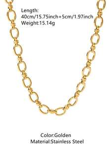 VceTd 1 pièce Collier chaîne en acier inoxydable de style hip-hop à la mode avec design de chaîne entrelacée pour femmes, convient pour le port quotidien, les trajets, les sorties de vacances, les rendez-vous, le thé de l'après-midi, ou comme cadeau de vacances pour les femmes ou les êtres chers - Or jaune - Voir 3