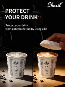 shoxil 50pcs 7cm Universal Paper Beverage Cup Lids, Arabic Style Printed, Suitable For Various Hot And Cold Cups, Compatible With Paper And Glass Cups, Ideal For Coffee Shops, Restaurants And Hotels - Multicolor - View 3