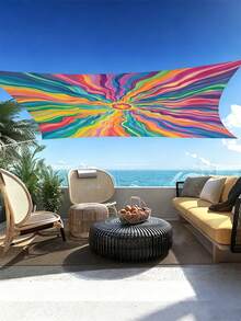 1pc 2D Flat Printed Colorful Striped Design Sunshade, Outdoor Camping Tent, Colorful Printed Pattern Sunshade Cloth And Canopy, Suitable For Various Scenes Such As Garden, Camping, Beach, Without Support Frame - Multicolor - View 9