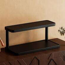1 pieza Organizador de escritorio de madera sólida negra, estante de almacenamiento de cosméticos vintage de varias capas, estante de almacenamiento multifuncional para el hogar, estante de especias de cocina, soporte para tazas de café, puede sostener lápices labiales, perfumes y tazas de té, estante de exhibición de encimera ahorrador de espacio - Negro - Ver 8