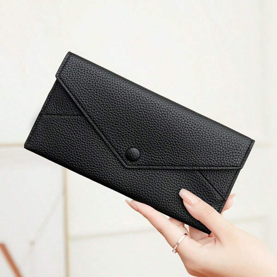Fashionable New Women's Snap Button Long Slim Clutch Wallet, Minimalist Multi-Slot Soft Leather Card Holder - Multicolor - View 1