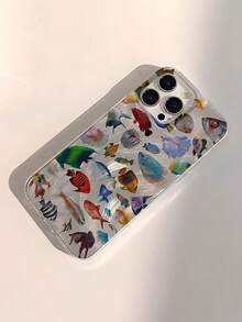 1 pieza Funda de teléfono minimalista con patrón de pez, impermeable, anti-huellas, anti-arañazos, transparente, IMD, suave, brillante y lisa, compatible con Apple 16/16 PLUS/16 PRO/16 PRO MAX - Multicolor - Ver 3