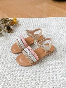 Sandali romani piatti con suola sottile intrecciata per ragazze, stile vacanza, adatti per l'estate - Dorato - Visualizzare 5