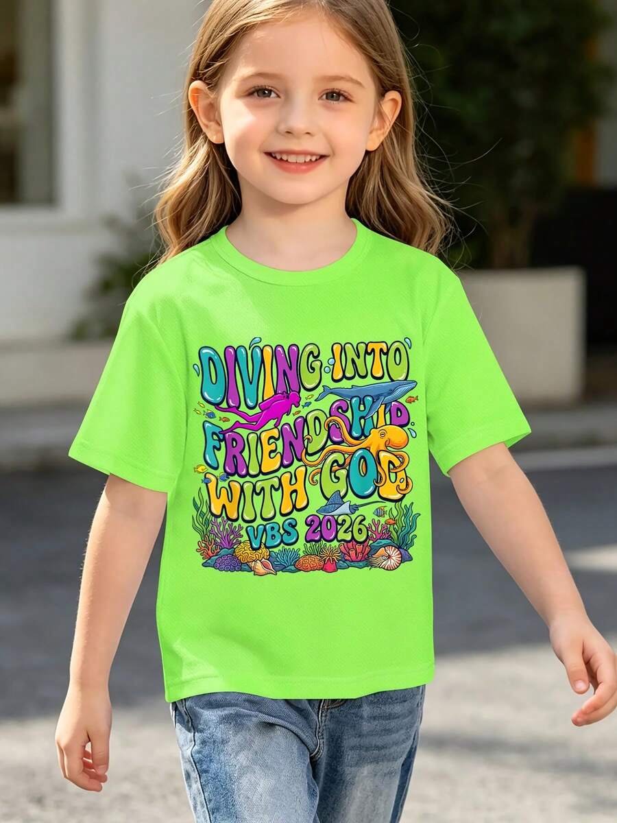 Camiseta de Secado Rápido para Niños 2026, Escuela Bíblica de Vacaciones, Patrón Temático del Océano "Sumérgete en una Amistad con Dios" - Adecuada tanto para niños como para niñas - Camiset - Gris - Ver 1