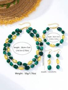 4pcs/Set Fashion Elegant Acrylic Asymmetrical Geometric Beaded Pendant Bracelet Necklace Earrings Set, Suitable For Women's Daily Summer Vacation Party Holiday Wear - Green - View 7