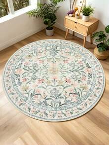 1pc Round Vintage Floral Area Rug, Decorative Carpet, New Vintage Living Room Round Rug, Study Leisure Vanity Rug, Short Pile Home Use Washable Foldable, Closet Floor Mat, Suitable For Bedroom, Indoor Rooms, Home Decor Rug - Multicolor - View 14